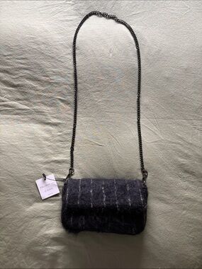 FALORNI ITALIA Gray Textured Wool Chain Crossbody Bag NWT